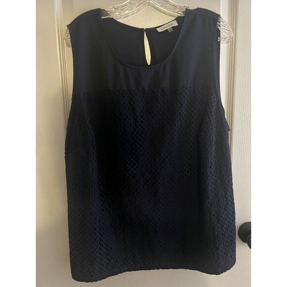 Calvin Klein Sleeveless Eyelet front Women’s Size 1X Dark Navy Blue keyhole back - Picture 8 of 8